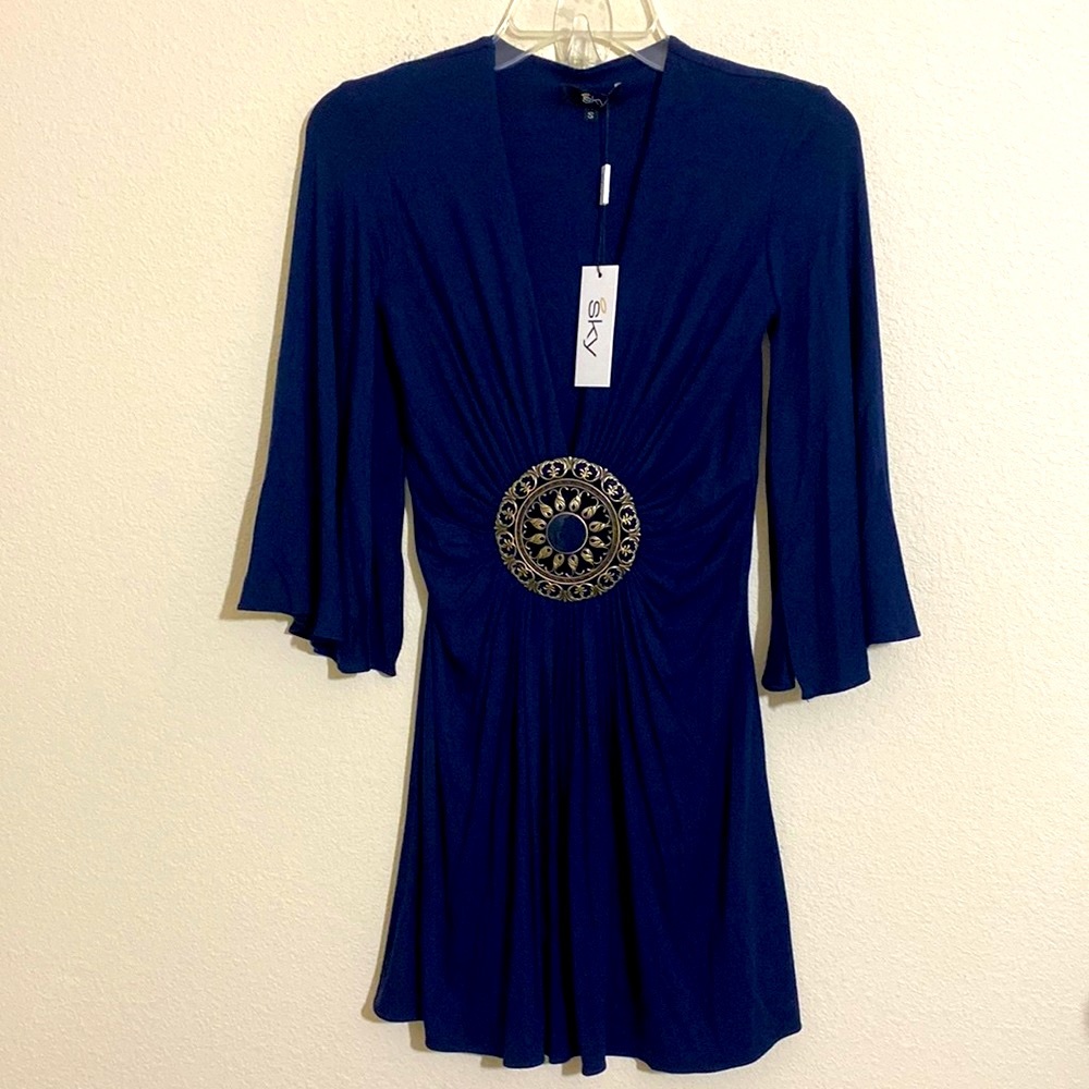 SKY Casual Mini Dress w/ Metal Accent Deco Celeb Style BLUE Women's Size S